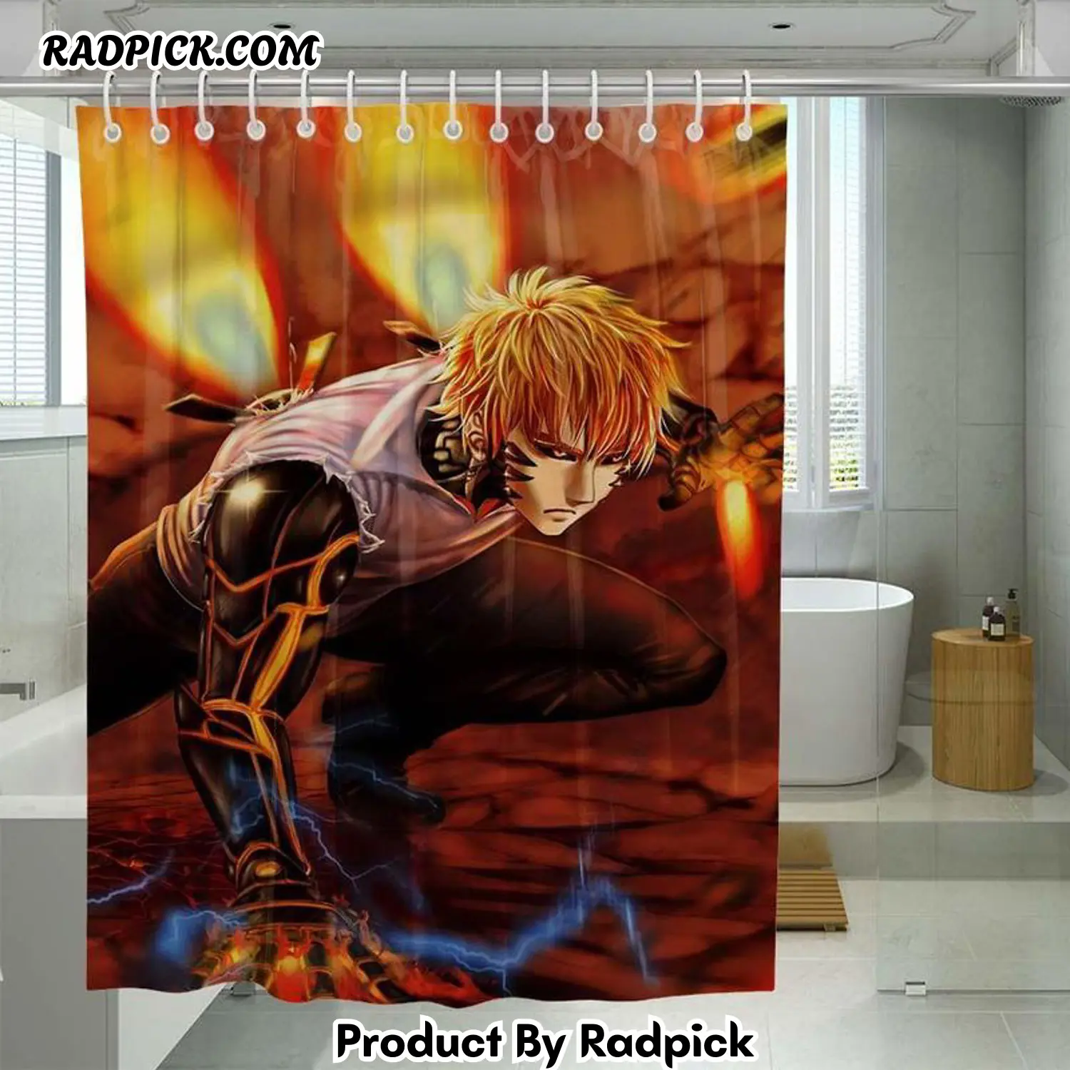 Genos cybord one punch man season 2 animeshower curtain set for bathroom decor best gift for friends rp387884